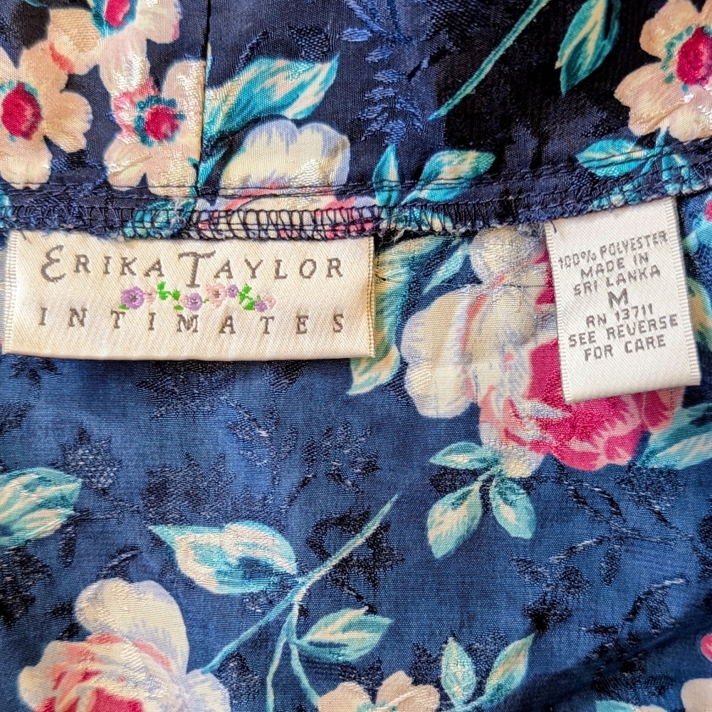 Vintage Erika Taylor Floral Satin Kimono Robe Duster Cottagecore Lounge Boho M - Picture 9 of 11